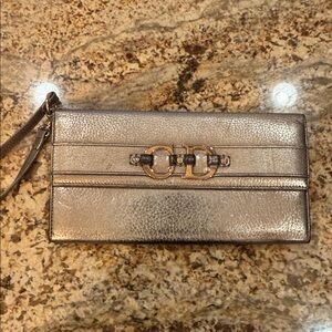 Silver Metallic Clutch with Gold Accent